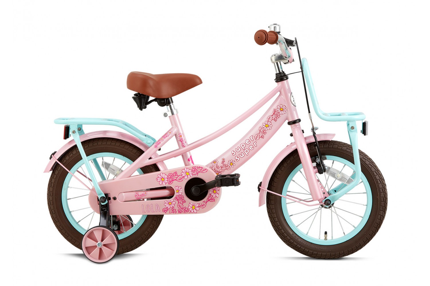 Supersuper Lola Bicicletta per bambini 14 pollici Ragazze Rosa Turchese